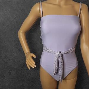 Aqua Lilac One-Piece Swimsuit with Waist Tie